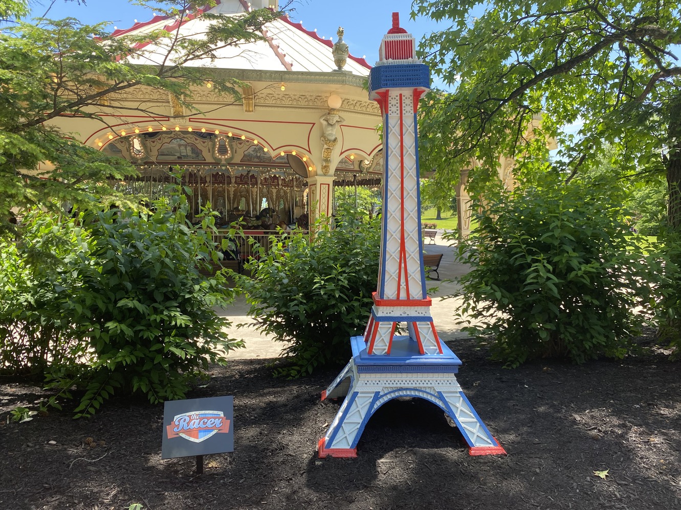 This mini Eiffel Tower commemorates the Race roller coaster.