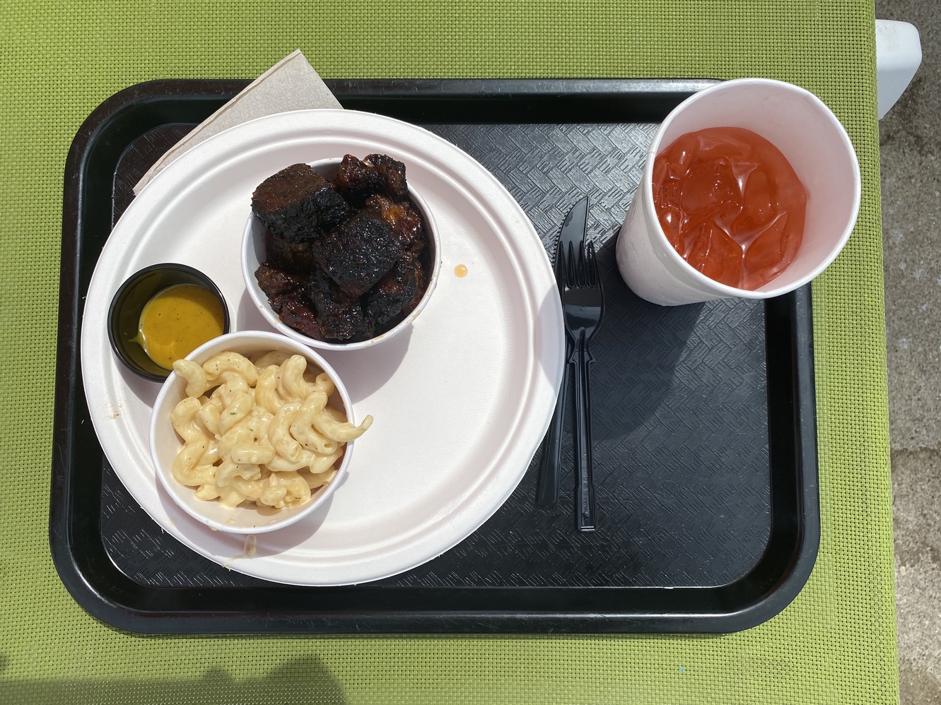 This is the Burnt Ends beef barbecue meal.