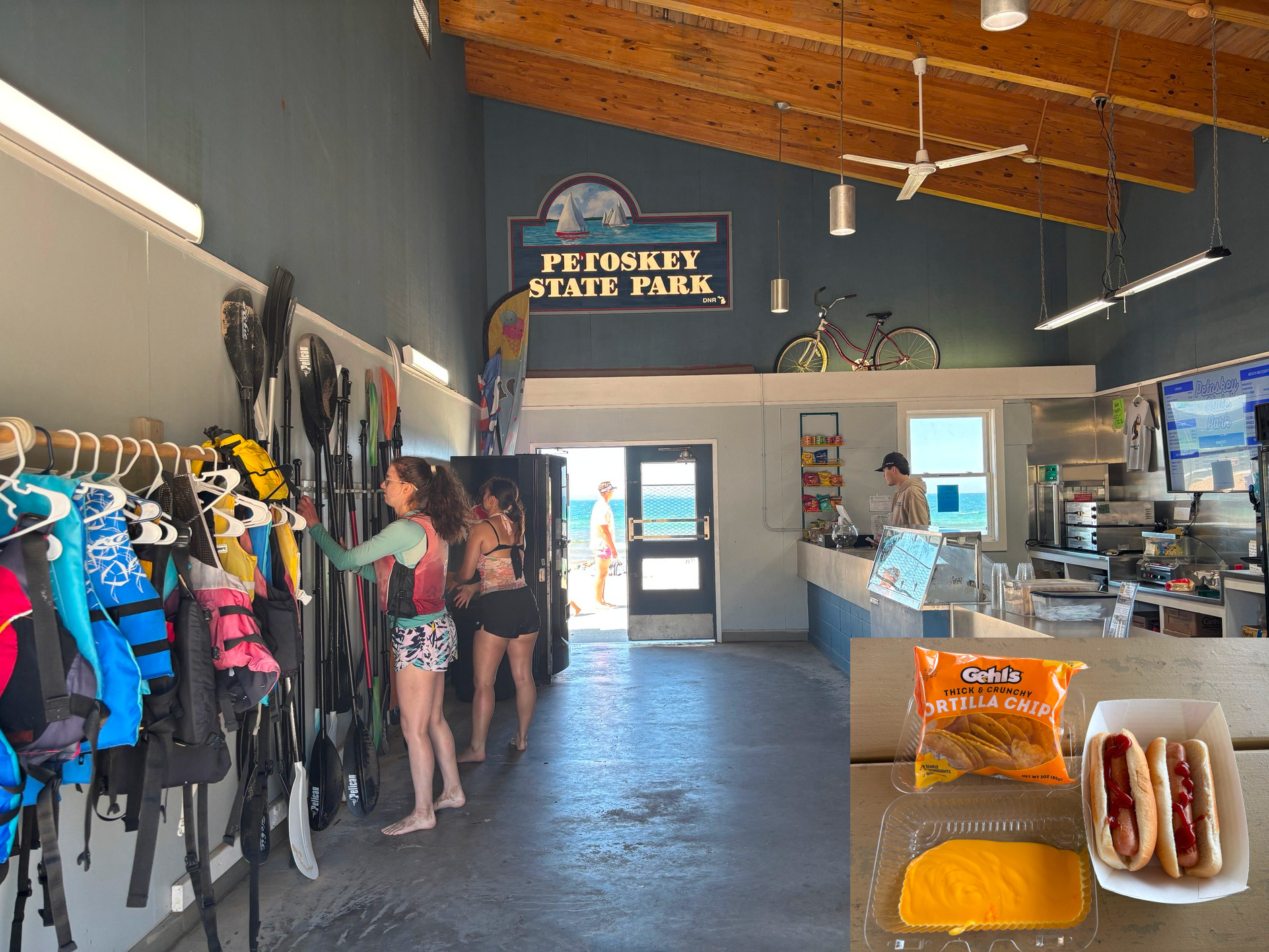 The
      indoor concession stand sells hot dogs, pizza, pretzels, slushies,
      ice cream, and sundries.