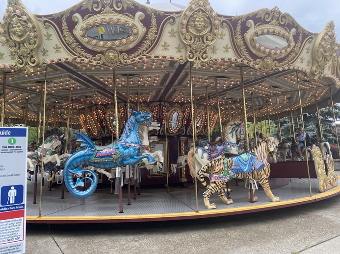 The
      carousel has magical creatures to ride and really sparkles.