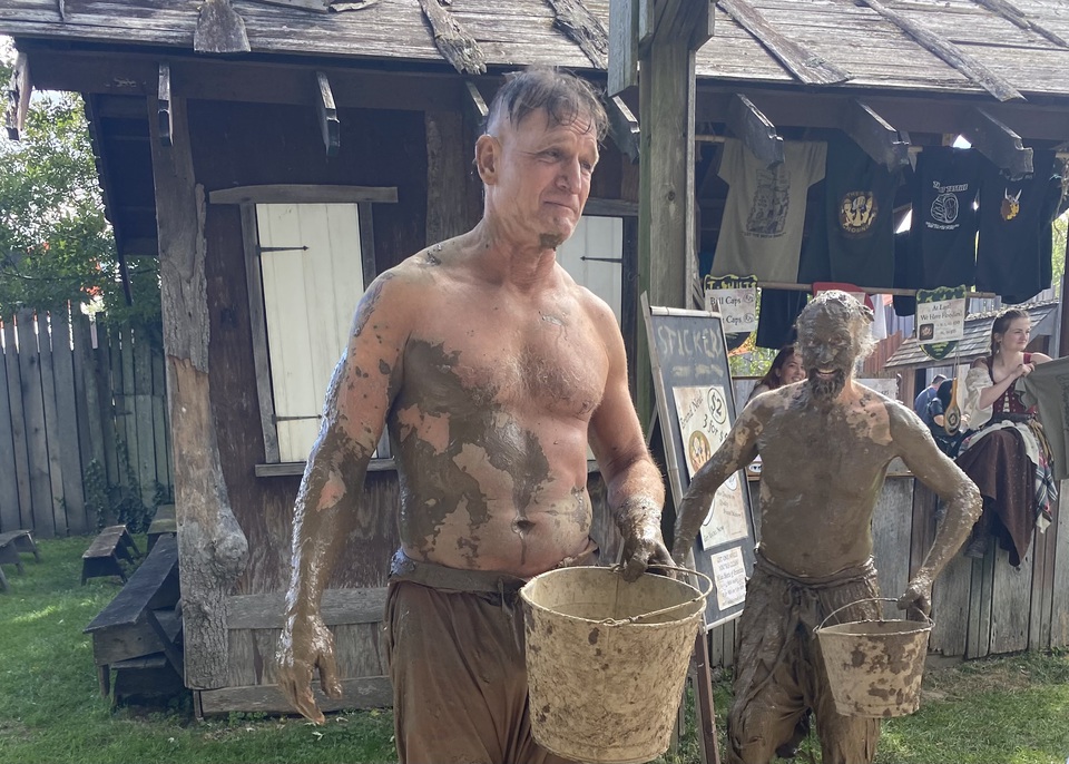 The performers get really muddy here.