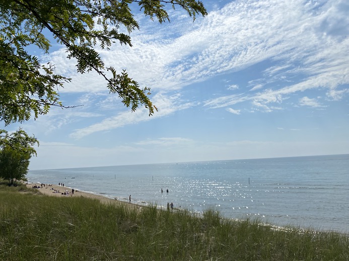 The dunes and the shore of Lake Michigan.